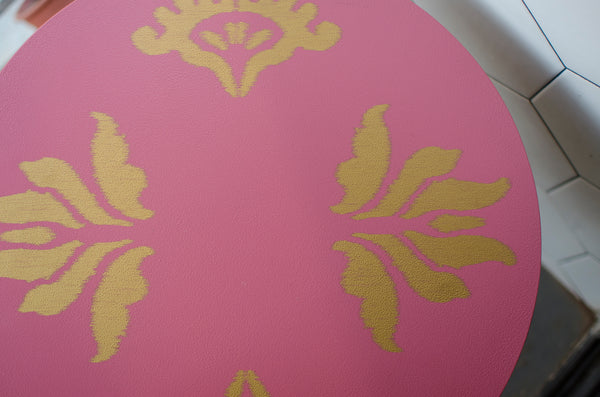 1 BHK x Studio Kohl "Ikat 2" Mini Table / Wall Hanging in Pink & Gold 1 BHK Interiors