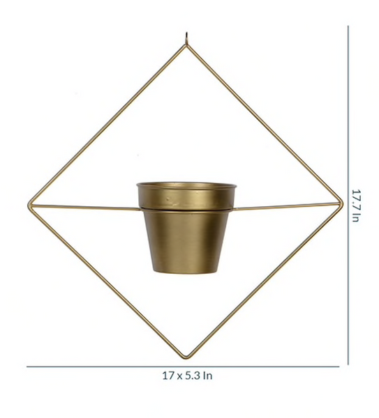 Diamond Shaped Metal Hanging Planter in Gold Finish 1 BHK Interiors