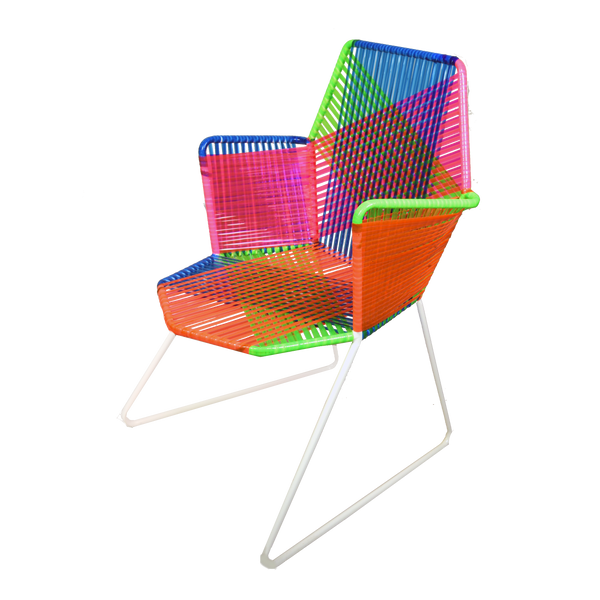 Psychedelic Multicoloured Metal & Plastic Cane Outdoor Garden Chair in White Frame 1 BHK Interiors