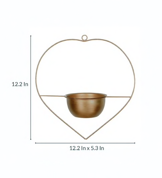 "Heart" Metal Hanging Planter / Bird Feeder in Gold Finish 1 BHK Interiors