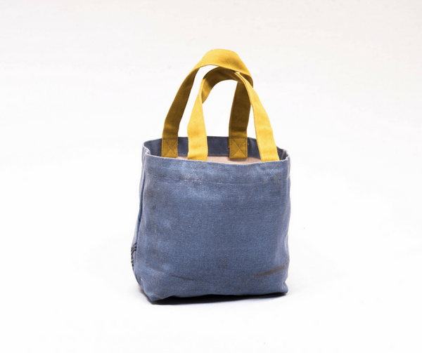 Unisex Canvas Tote Bag in Blue with Yellow Handle 1 BHK Interiors