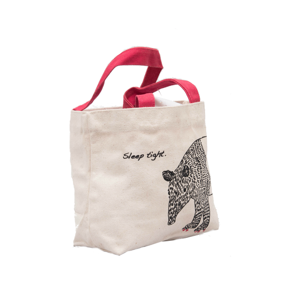 Unisex Canvas Tote Bag in Off-White with Pink Handle 1 BHK Interiors