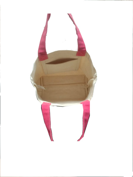 Unisex Canvas Tote Bag in Off-White with Pink Handle 1 BHK Interiors