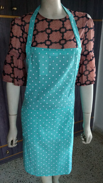 Polka Dot Print Cotton Apron in Blue 1 BHK Interiors