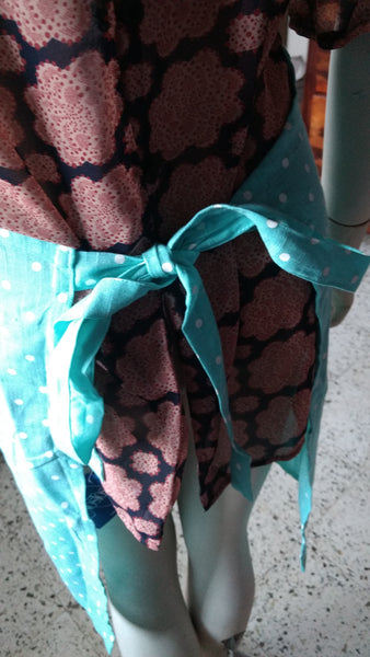 Polka Dot Print Cotton Apron in Blue 1 BHK Interiors