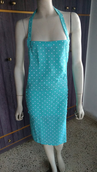 Polka Dot Print Cotton Apron in Blue 1 BHK Interiors