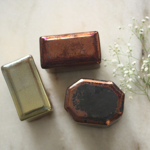 Ceramic Metallic Octagonal "Lustre" Box in Antique Finish - Various Colours 1 BHK Interiors