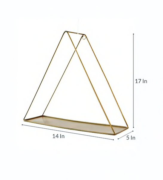 Metal Hanging Triangle Shelf in Gold Finish 1 BHK Interiors