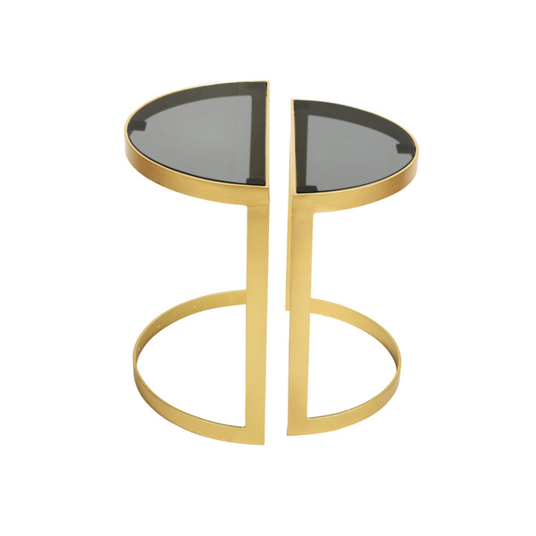 Set of 2 Deco Half Circle Nesting Tables in Metal with Black Glass Top 1 BHK Interiors