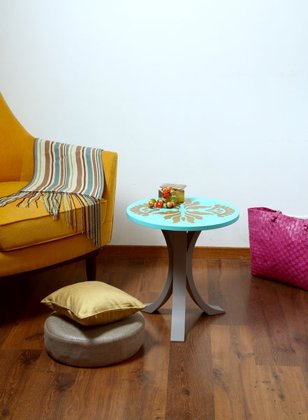 1 BHK x Studio Kohl "Ikat 1" Mini Table / Wall Hanging in Aqua & Gold 1 BHK Interiors