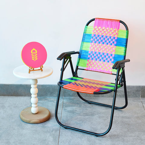 Psychedelic Metal & Plastic Cane Foldable Relaxing Chair 1 BHK Interiors