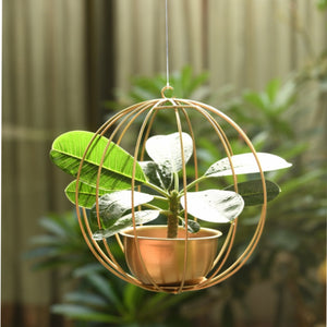 "Pumpkin" Metal Candle Holder / Hanging Planter in Gold Finish (Optional Matching Bowl or Pot) 1 BHK Interiors