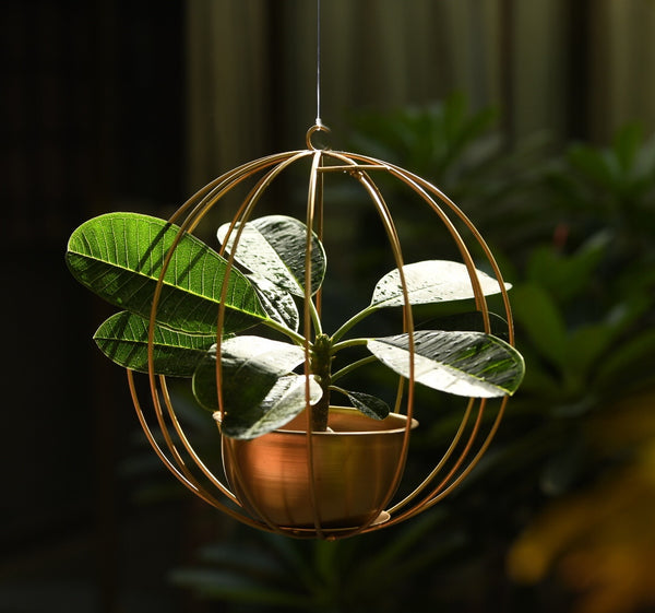 "Pumpkin" Metal Candle Holder / Hanging Planter in Gold Finish (Optional Matching Bowl or Pot) 1 BHK Interiors