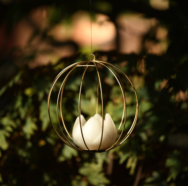 "Pumpkin" Metal Candle Holder / Hanging Planter in Gold Finish (Optional Matching Bowl or Pot) 1 BHK Interiors