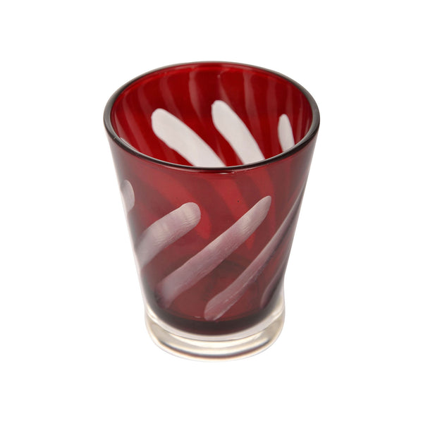 Red Diagonal Stripe Glass Tealight Candle Holder 1 BHK Interiors