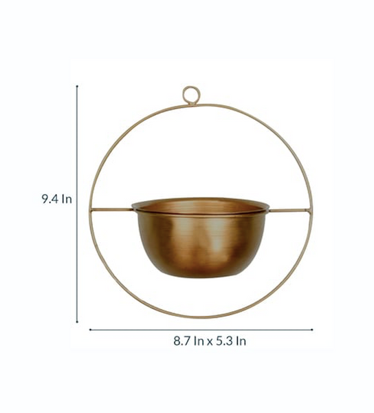 Round Metal Hanging Planter/Bird Feeder in Gold Finish (Small) 1 BHK Interiors