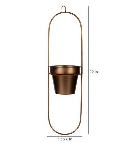 "Capsule" Oval Shaped Hanging Metal Planter in Gold Finish 1 BHK Interiors