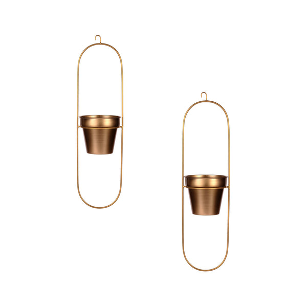 Set of 2 Metal Hanging Planters in Gold Finish - Choose Combo 1 BHK Interiors