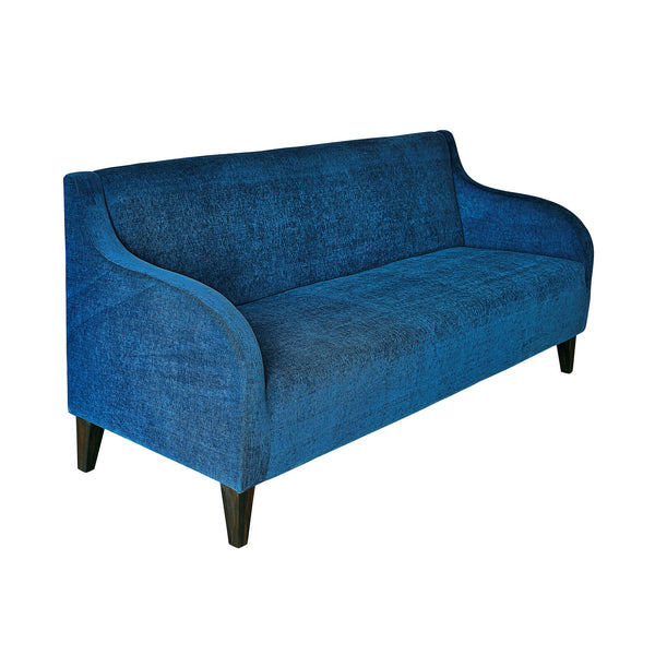 "Gaga" Curvy Armed Three Seater Sofa in Velvet Finish with Teak Legs - 6 colour options 1 BHK Interiors