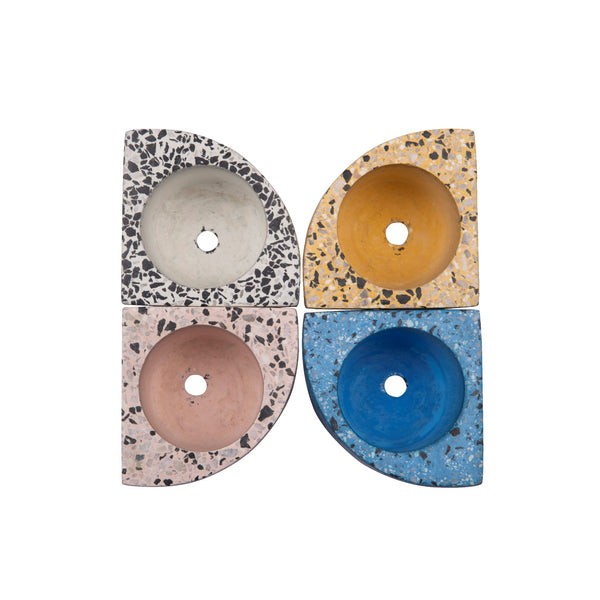 Quarter Concrete Table Top Pot / Planters with Terrazzo Print in 4 Colours 1 BHK Interiors