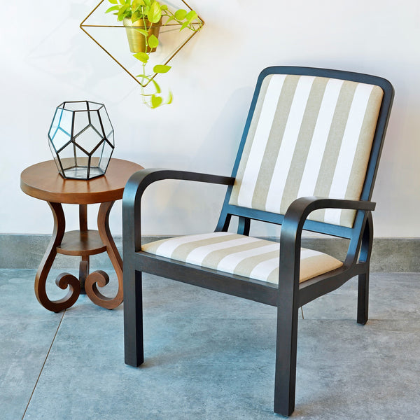 Plantation Arm Chair in Teak with Striped Upholstery 1 BHK Interiors