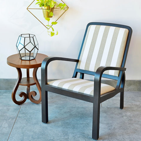 Plantation Arm Chair in Teak with Striped Upholstery 1 BHK Interiors