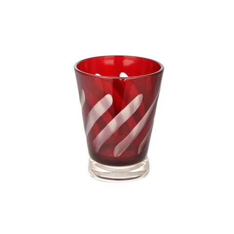 Red Diagonal Stripe Glass Tealight Candle Holder 1 BHK Interiors