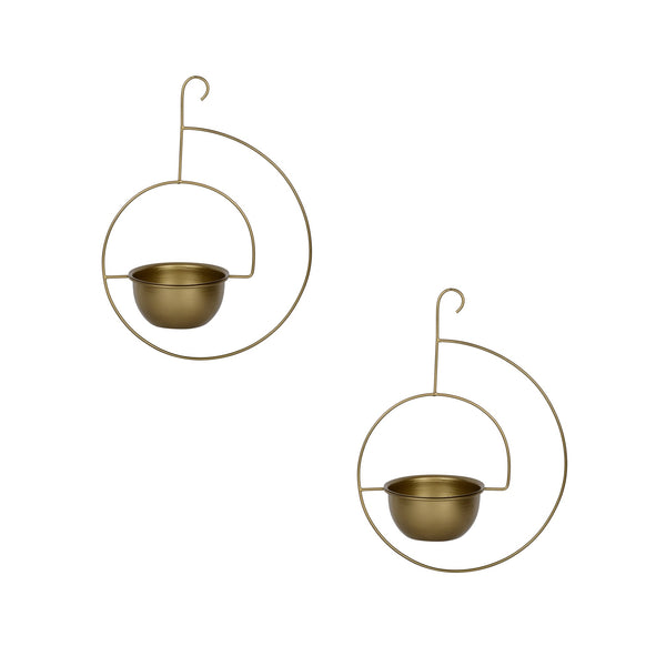 Set of 2 Metal Hanging Planters in Gold Finish - Choose Combo 1 BHK Interiors