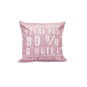 "100% Pure Olive Oil" Pink Cotton Cushion Cover in Pink 1 BHK Interiors