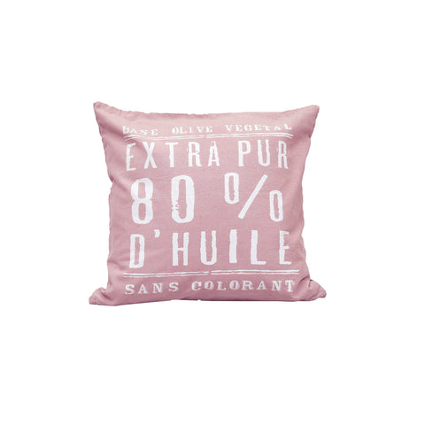 "100% Pure Olive Oil" Pink Cotton Cushion Cover in Pink 1 BHK Interiors