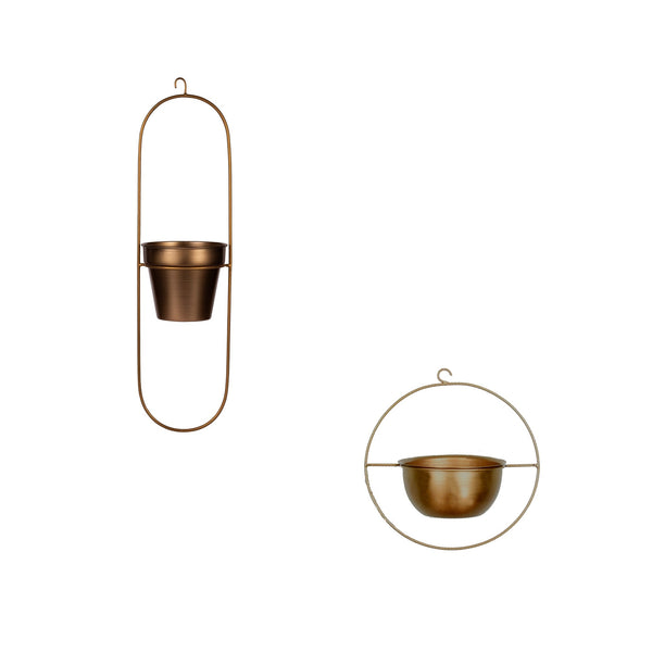 Set of 2 Metal Hanging Planters in Gold Finish - Choose Combo 1 BHK Interiors