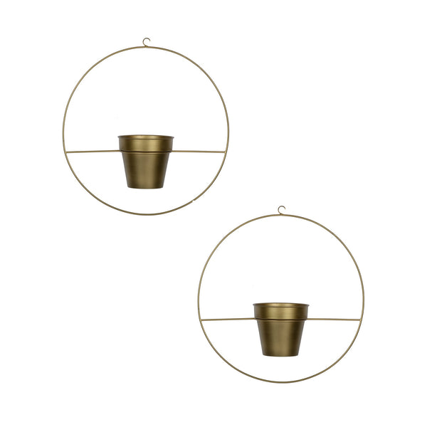 Set of 2 Metal Hanging Planters in Gold Finish - Choose Combo 1 BHK Interiors