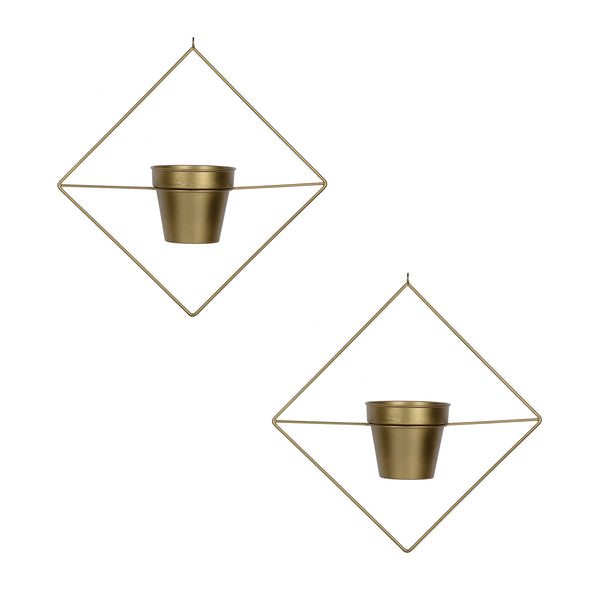 Set of 2 Metal Hanging Planters in Gold Finish - Choose Combo 1 BHK Interiors