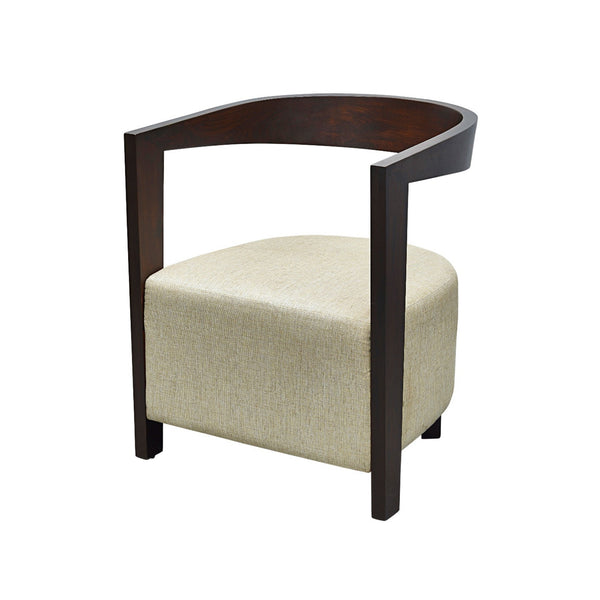 Box Cushion Arm Chair with Suspended Curved Back in Teak 1 BHK Interiors