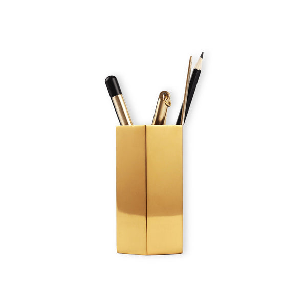 Hexagonal Metal Pen Stand / Vase / Spoon Holder in 3 Molten Metallics - Gold, Rose Gold or Silver 1 BHK Interiors