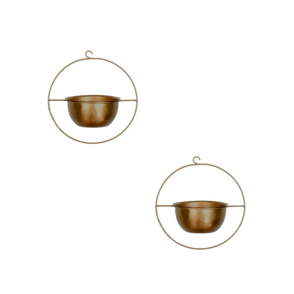 Set of 2 Metal Hanging Planters in Gold Finish - Choose Combo 1 BHK Interiors