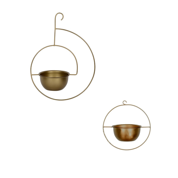 Set of 2 Metal Hanging Planters in Gold Finish - Choose Combo 1 BHK Interiors