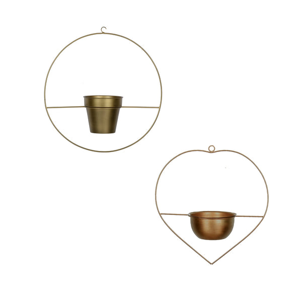 Set of 2 Metal Hanging Planters in Gold Finish - Choose Combo 1 BHK Interiors