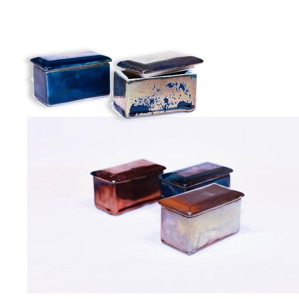 Ceramic Metallic Rectangular "Lustre"  Box in Antique Finish - Various Colours 1 BHK Interiors