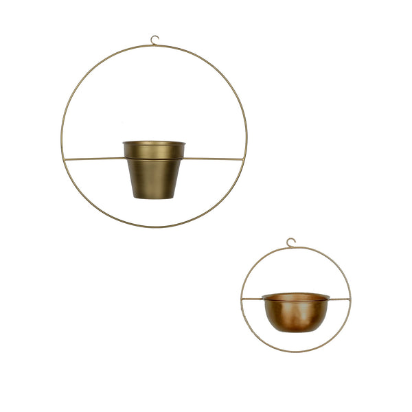 Set of 2 Metal Hanging Planters in Gold Finish - Choose Combo 1 BHK Interiors