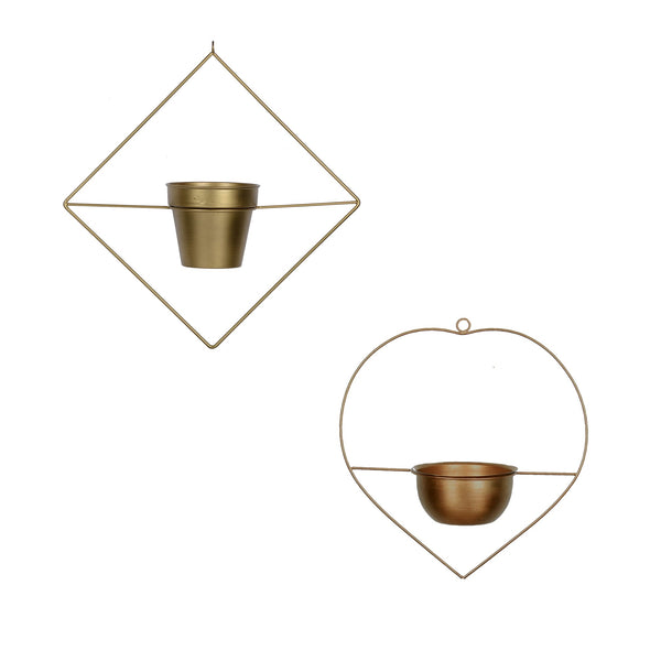 Set of 2 Metal Hanging Planters in Gold Finish - Choose Combo 1 BHK Interiors