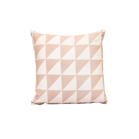 "Lateral Triangles" Cotton Cushion with Filler in Pink & White 1 BHK Interiors