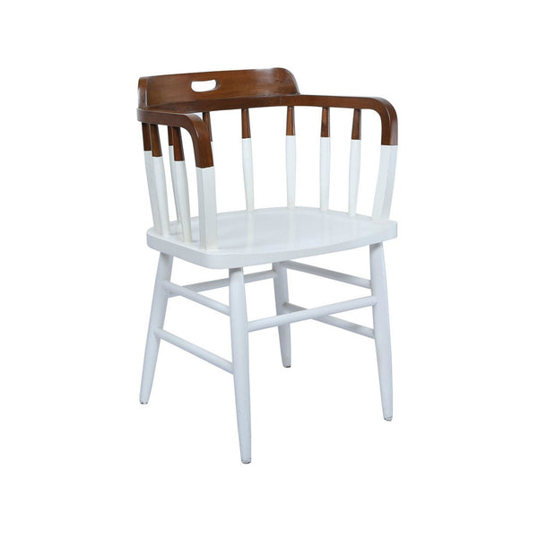 Colonial Style Paint Dipped Teak Accent Chair in White 1 BHK Interiors