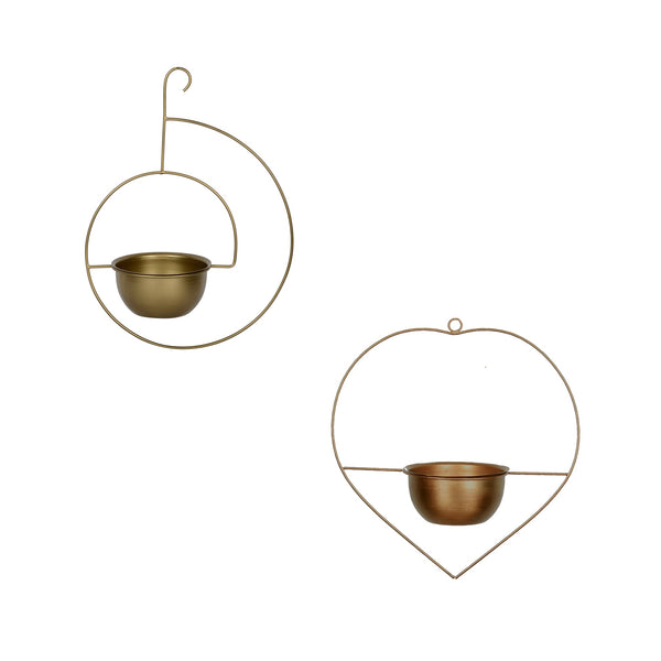 Set of 2 Metal Hanging Planters in Gold Finish - Choose Combo 1 BHK Interiors