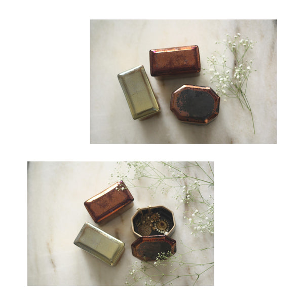 Ceramic Metallic Rectangular "Lustre"  Box in Antique Finish - Various Colours 1 BHK Interiors