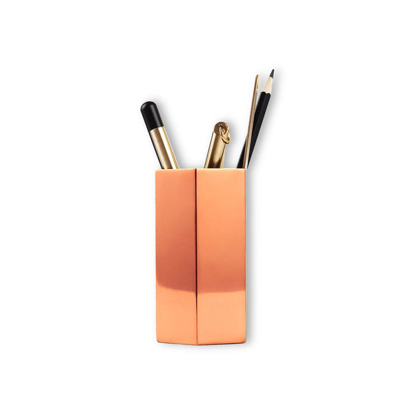 Hexagonal Metal Pen Stand / Vase / Spoon Holder in 3 Molten Metallics - Gold, Rose Gold or Silver 1 BHK Interiors