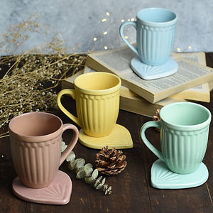 Vintage Look Grooved Ceramic Mug - Choose from 4 Pastel Colours - 1 BHK