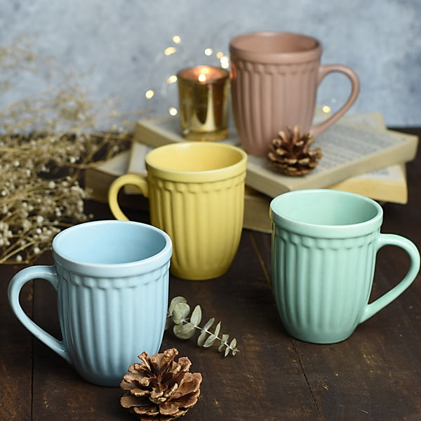 Vintage Look Grooved Ceramic Mug - Choose from 4 Pastel Colours - 1 BHK