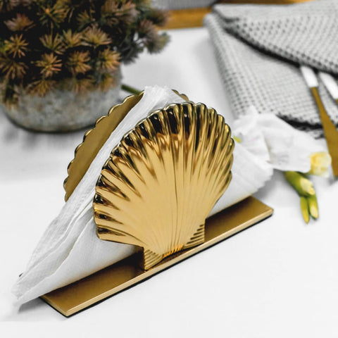 Art Deco Metal Sea Shell Napkin Holder in Gold 1 BHK Interiors