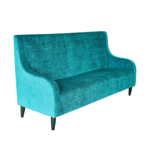 "Audrey" High Back Three Seater Sofa in Velvet Finish with Teak Legs - 6 colour options 1 BHK Interiors